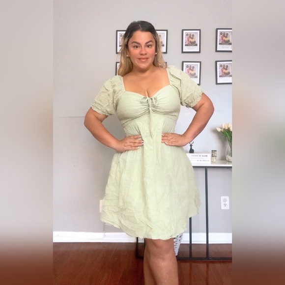 Floral Linen Blend Square Neckline Dress Green plus size NEW 2026 - Picture 7 of 13